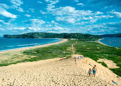 Pal Beach in the northern beaches north of Sydney.  The Pittwater lagoon is on the right, and Pacific Ocean on the left